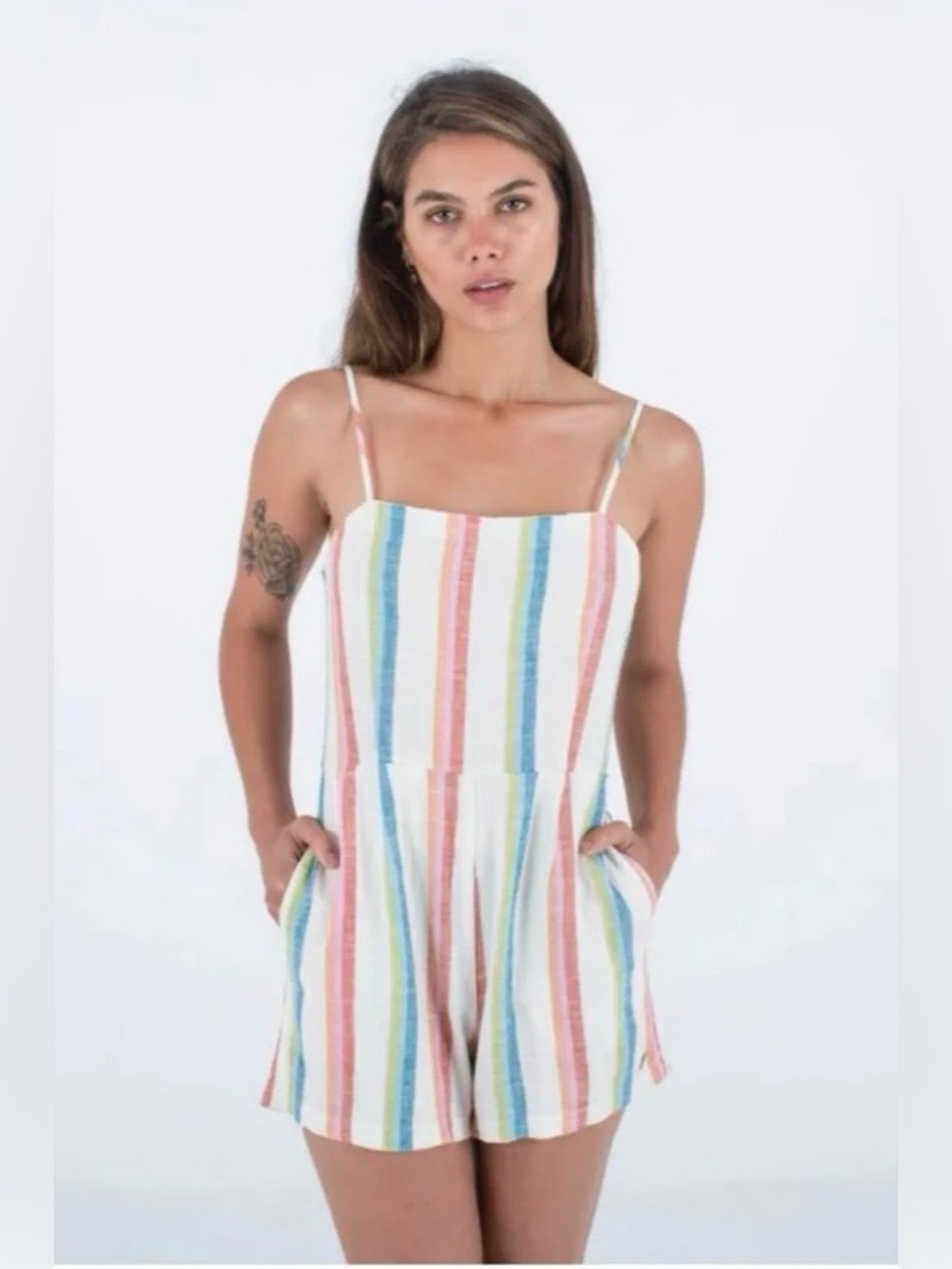 Linen blend HURLEY VENICE STRIPE ROMPER- Size M